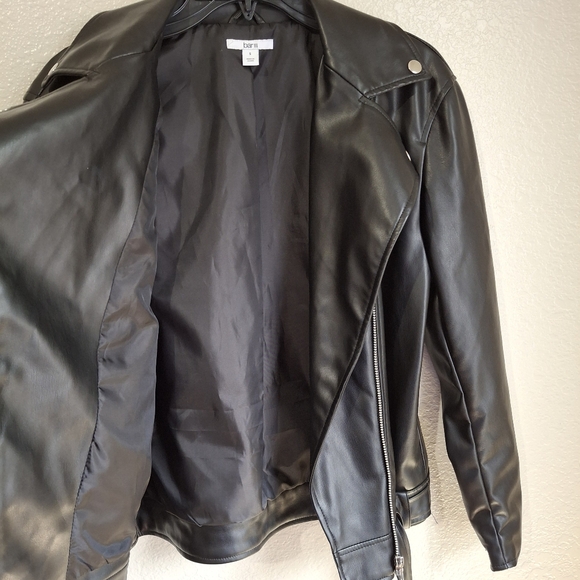 Biker MOTO Grunge Black Bomber Vegan Faux Leather Zip Up Jacket Small - Picture 7 of 9